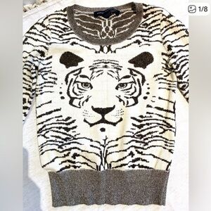 Shimmery Cream and Bronze Sweater w/ Tiger Print